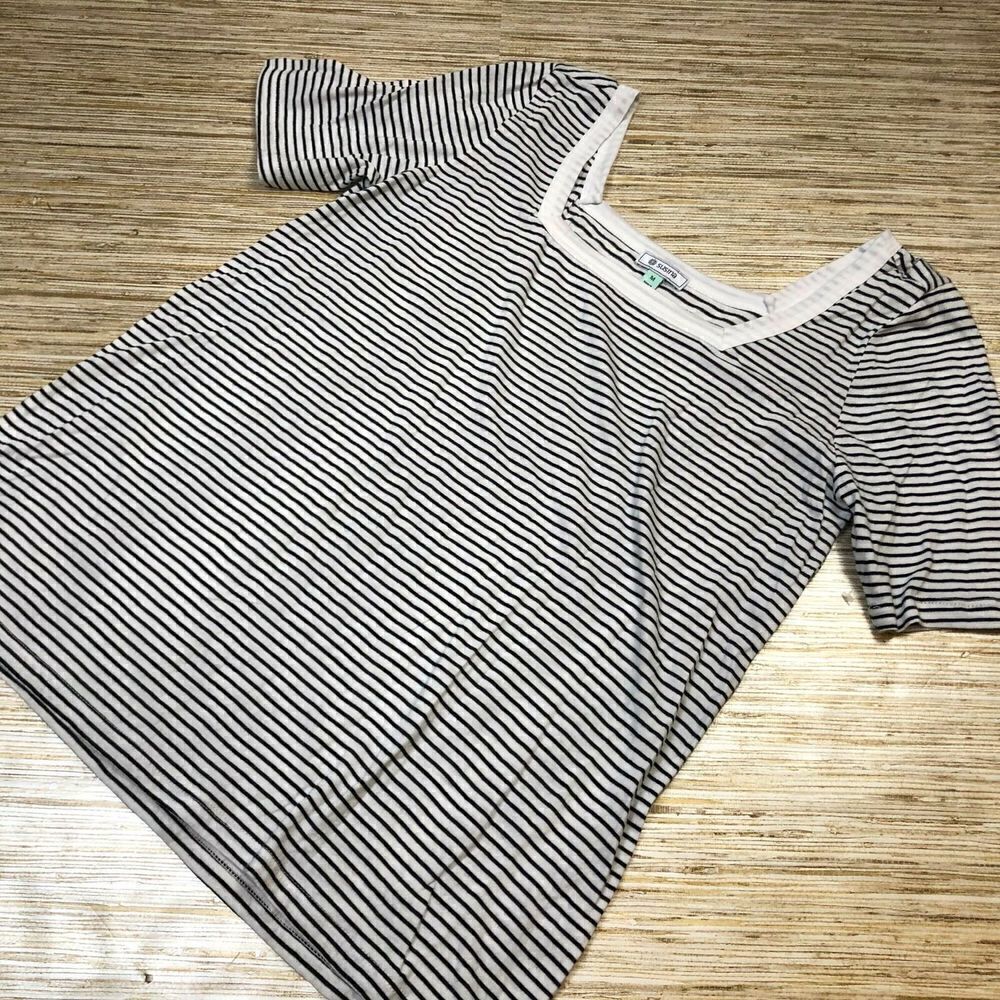A-951 Susina soft square neck tee stripe WHITE BLACK size S nwot